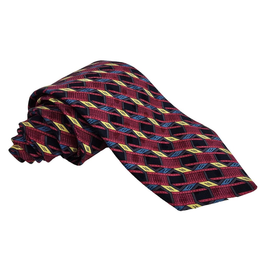 Brioni Tie Mens Multicolor Silk Geometric Necktie Made in Italy Red Blue Yellow